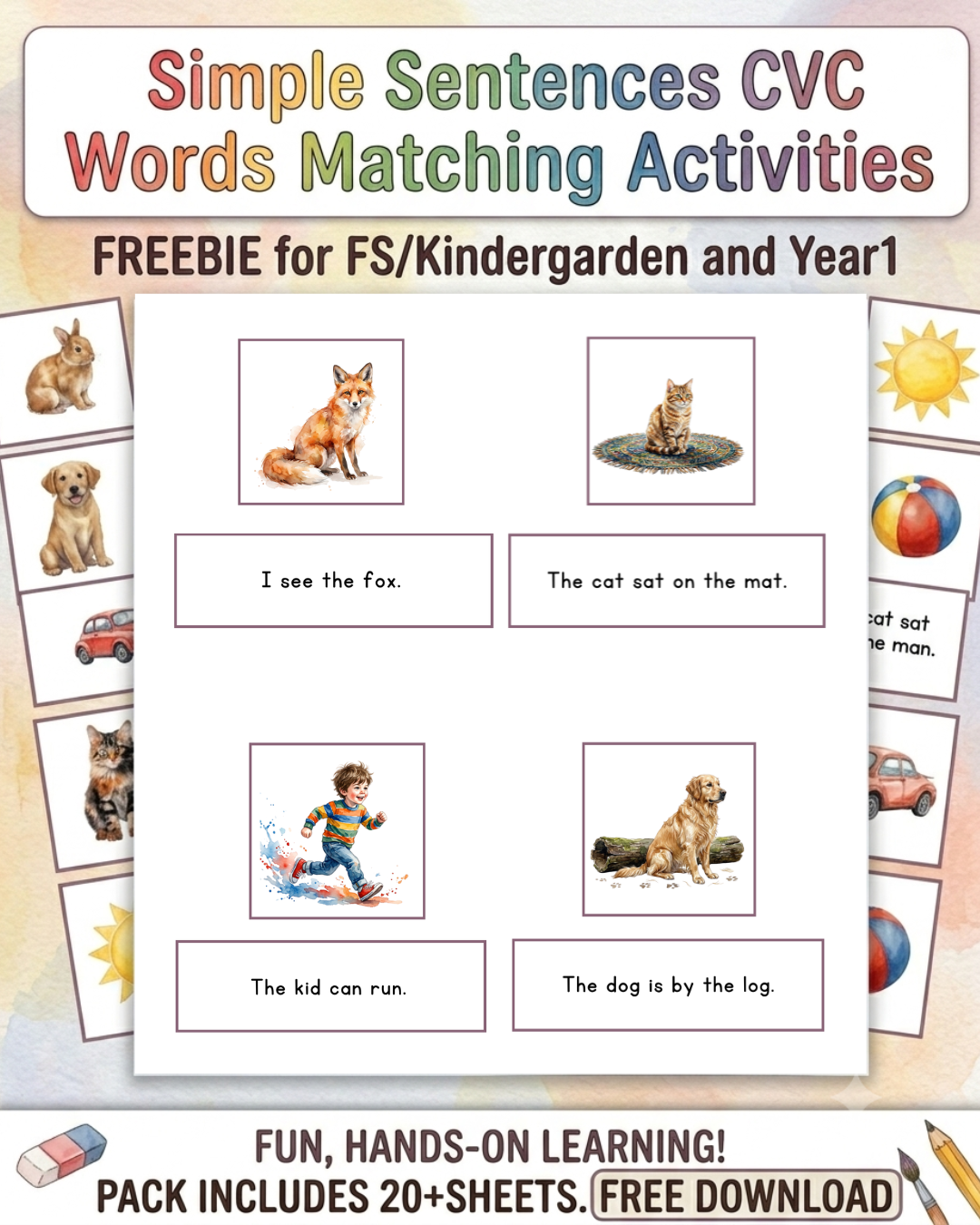 Simple Sentences - CVC Words Matching Activity Pack - Image 3